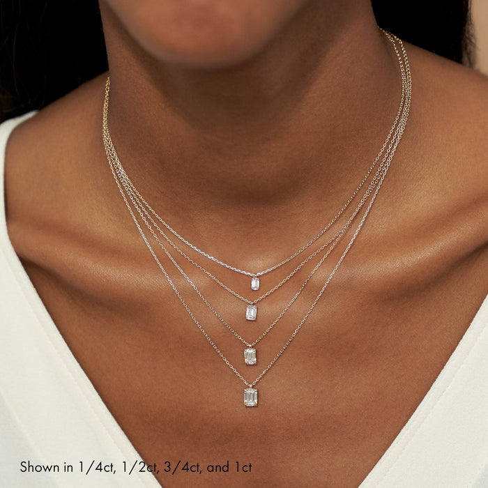 Emerald Cut Solitaire Cable Chain Adjustable Moissanite Pendant Necklace image 2