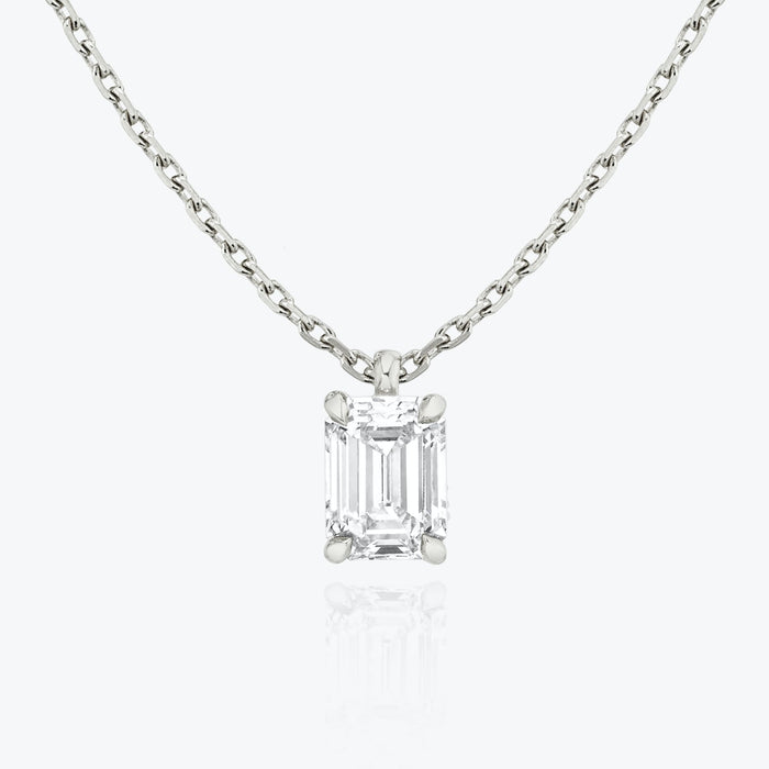 Emerald Cut Solitaire Adjustable Chain Moissanite Pendant Necklace image 1