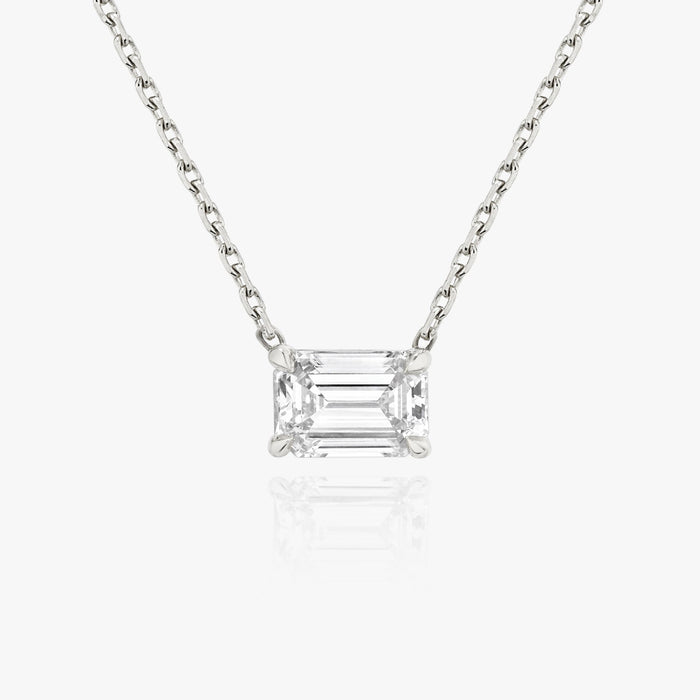 East West Emerald Cut Solitaire Moissanite Pendant Necklace image 1