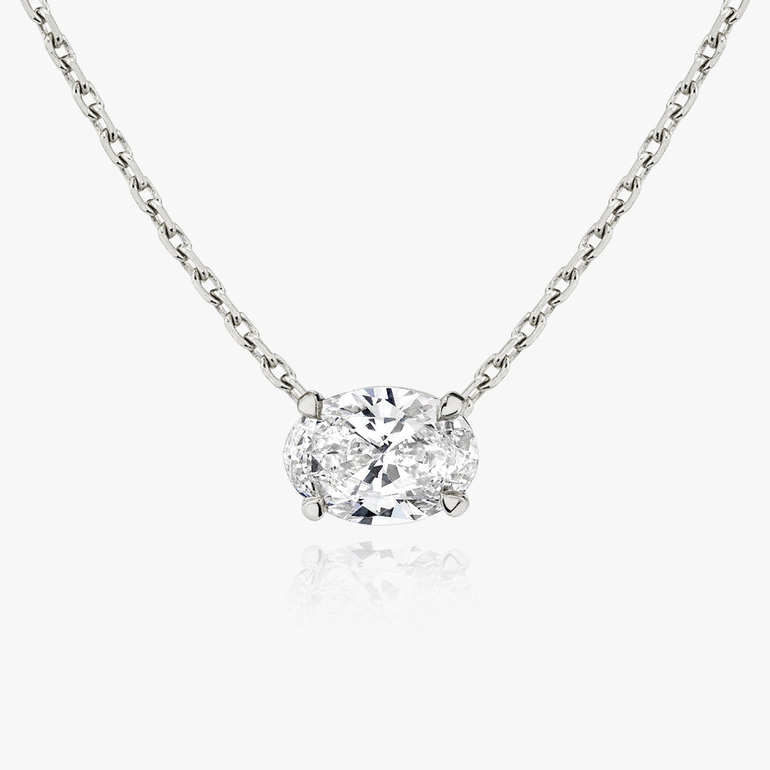 East West Oval Solitaire Moissanite Pendant Necklace image 1