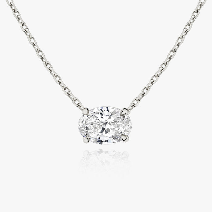 East West Oval Solitaire Moissanite Pendant Necklace image 1