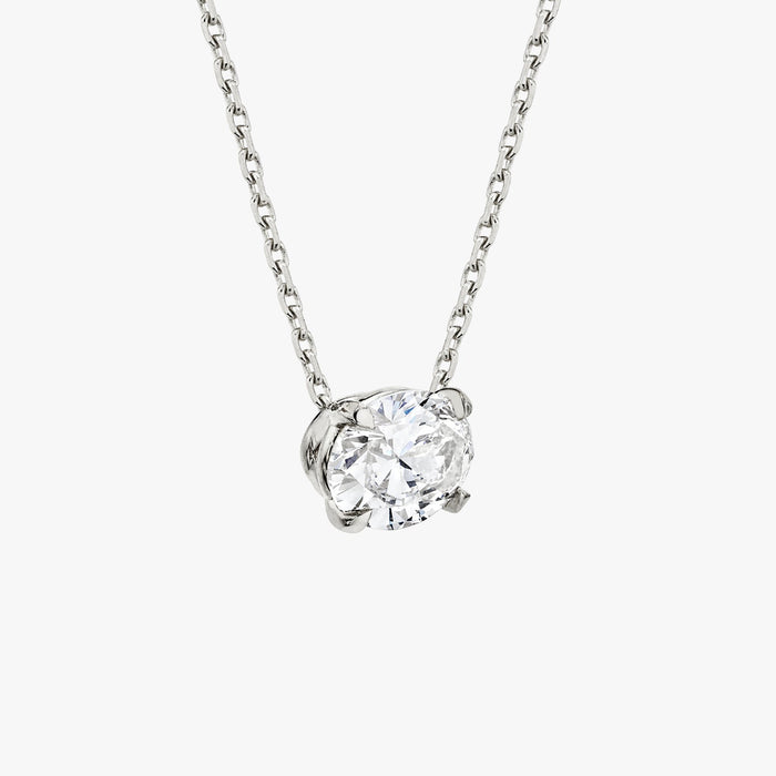 East West Oval Solitaire Moissanite Pendant Necklace image 2