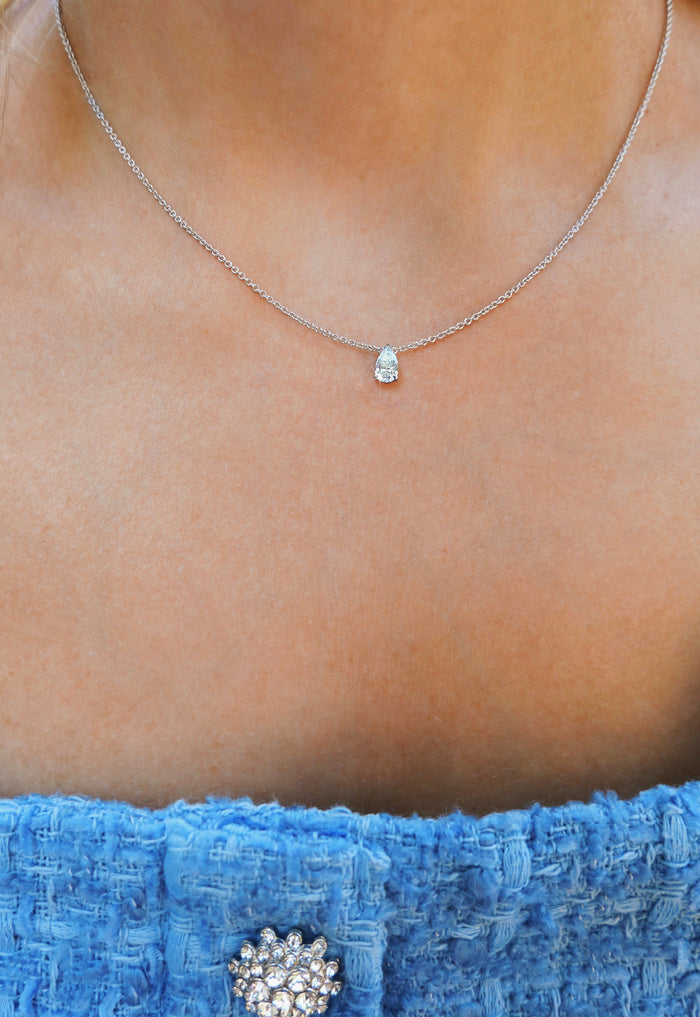 Pear Solitaire Thin Chain Moissanite Pendant Necklace image 2