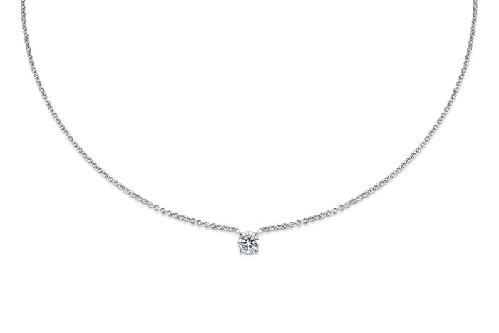 Round Solitaire Thin Chain Moissanite Pendant Necklace image 1