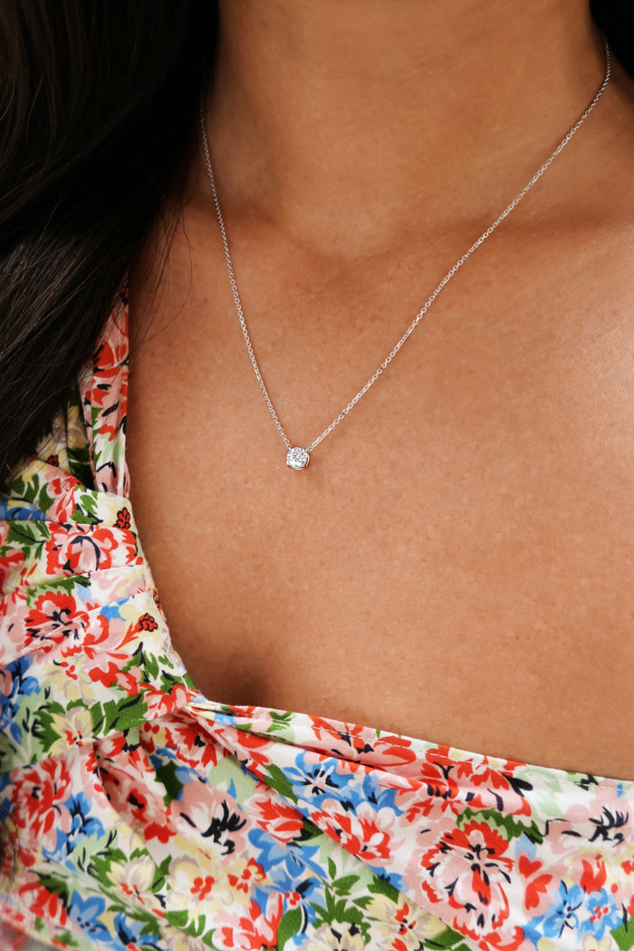 Round Solitaire Thin Chain Moissanite Pendant Necklace image 2