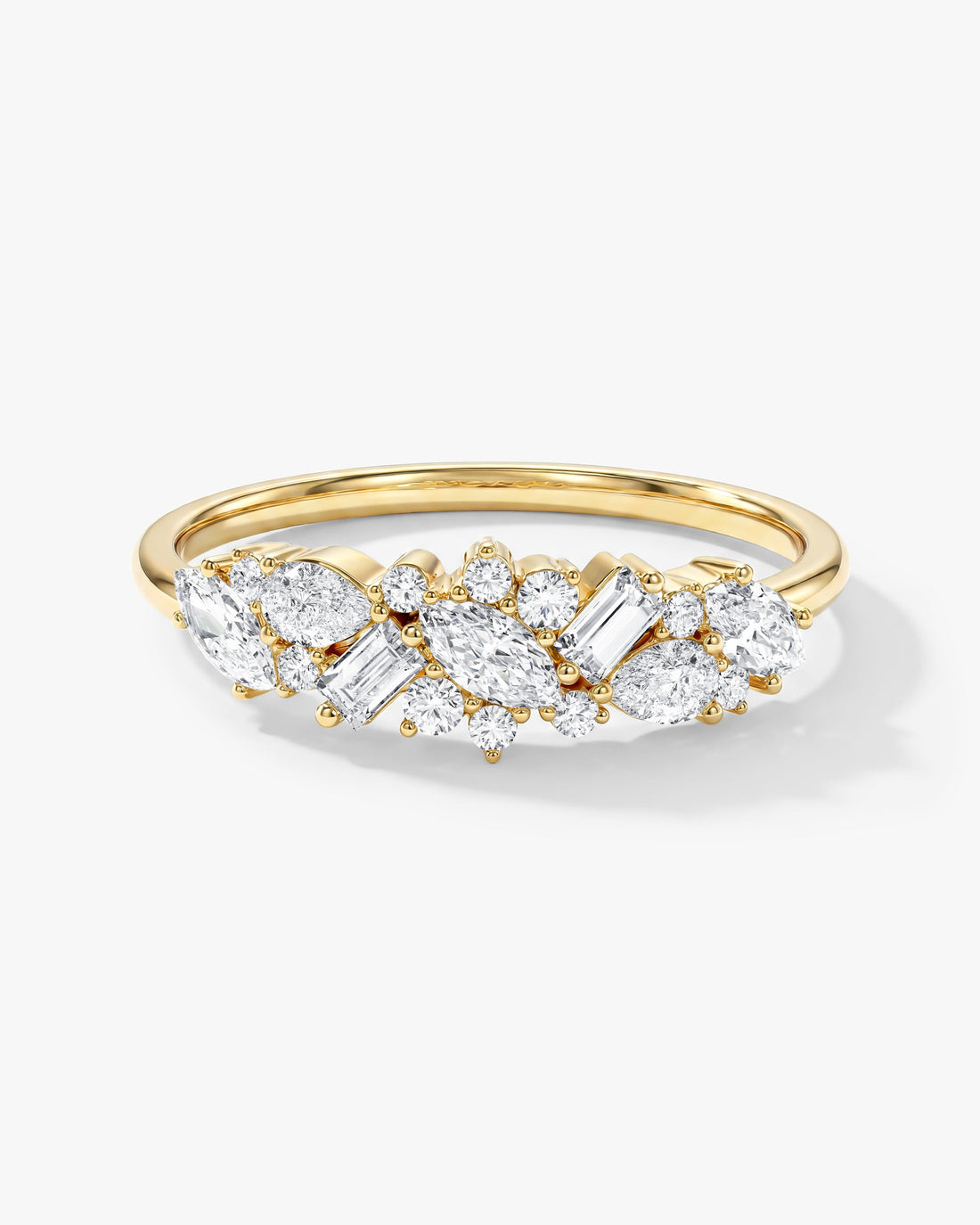 Marquise moissanite vintage bold cluster wedding band in yellow gold, front view