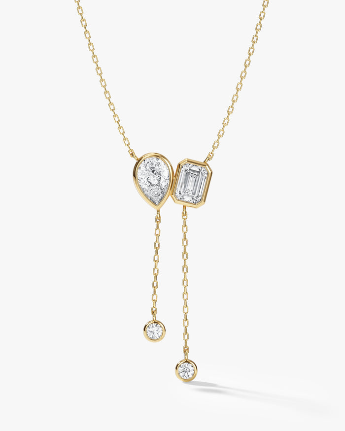 Mixed Shape Toi Et Moi Lariat Moissanite Pendant Necklace image 1