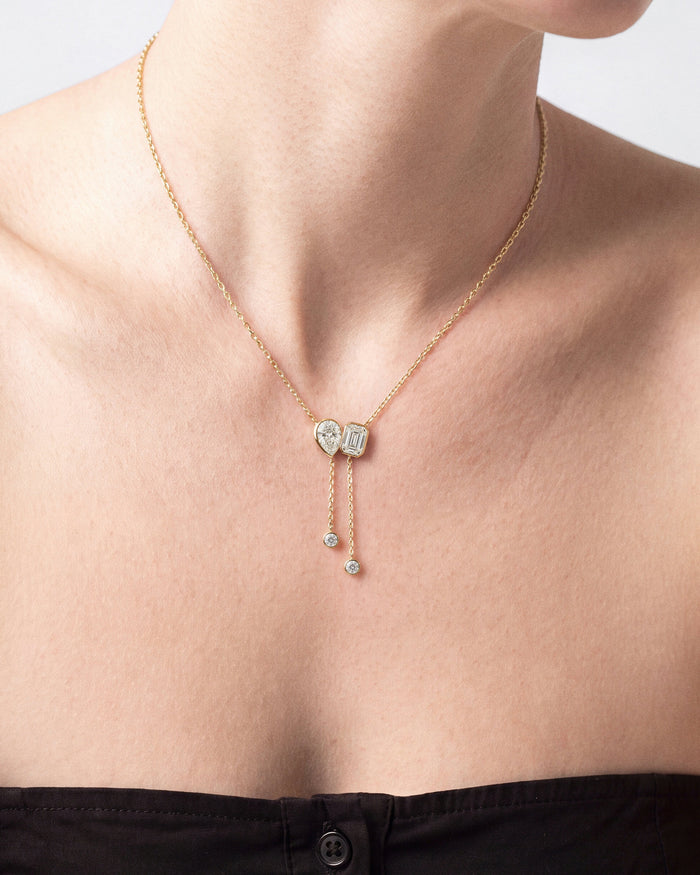 Mixed Shape Toi Et Moi Lariat Moissanite Pendant Necklace image 2