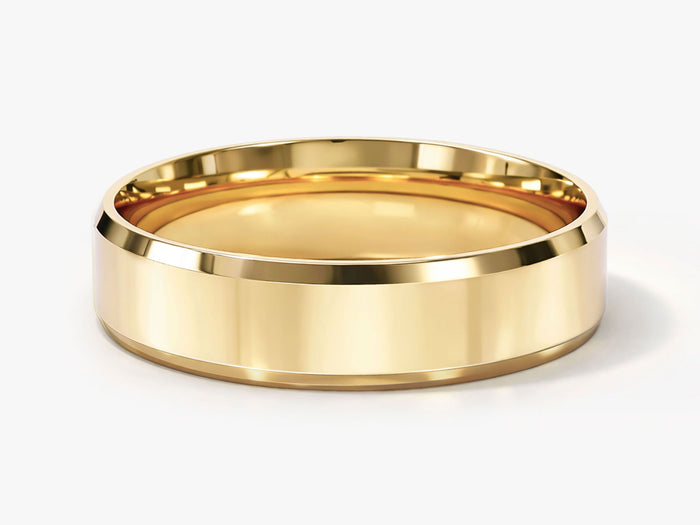 5mm beveled edge wedding band in yellow gold