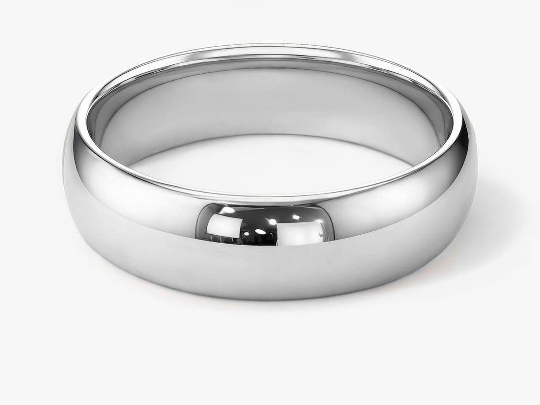 6mm classic dome wedding band in white gold