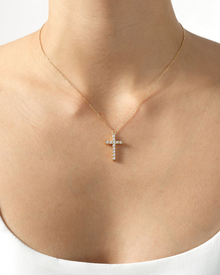 Prong Set Cross Moissanite Pendant Necklace image 2