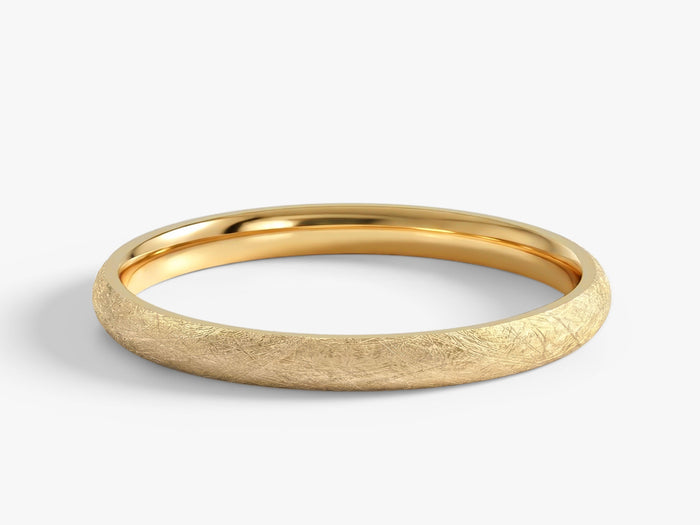 2mm dome wedding band with ice matte finish in yellow gold