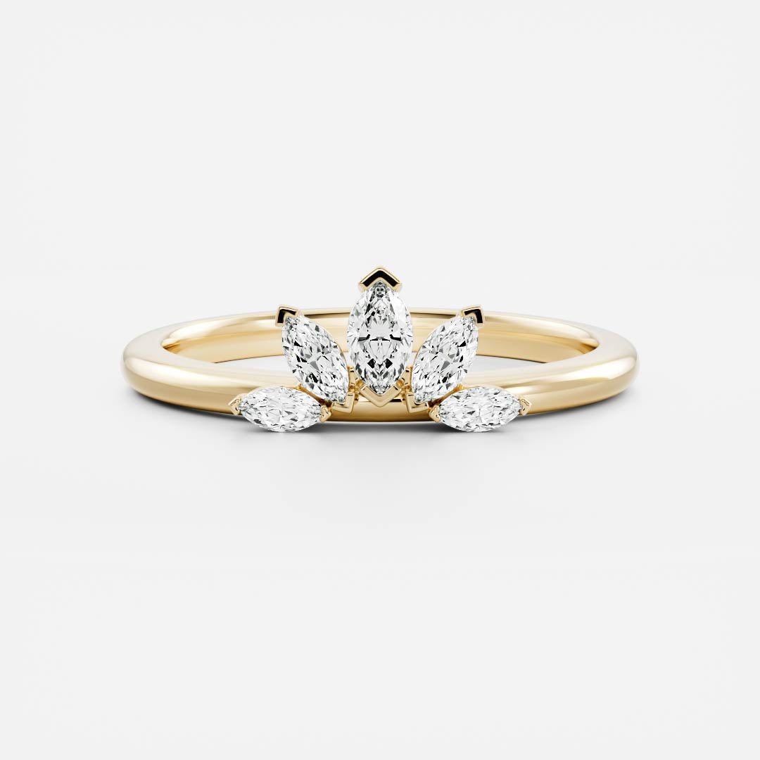 Marquise lab grown diamond curved cluster wedding band in yellow gold, front view