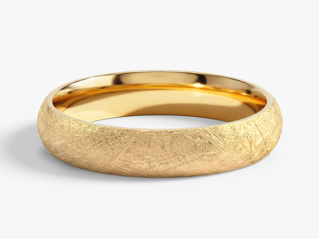 4mm dome wedding band with ice matte finish in yellow gold