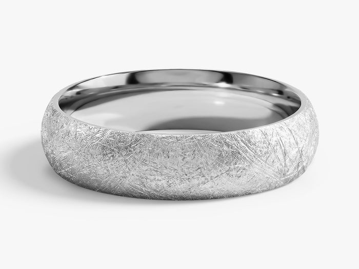 5mm dome wedding band with ice matte finish in white gold