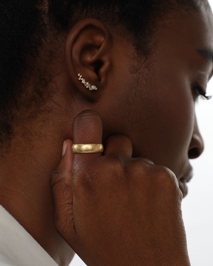 6mm ice matte dome band worn on a finger