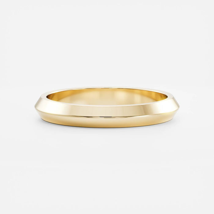 Plain knife edge wedding band in yellow gold, front view