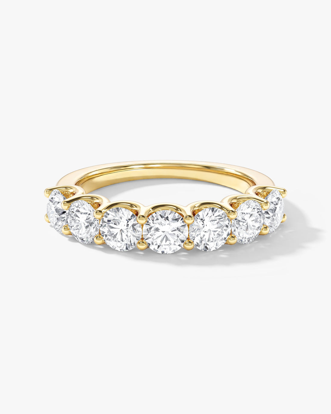 2.00 carat round moissanite U-prong half eternity wedding band in yellow gold