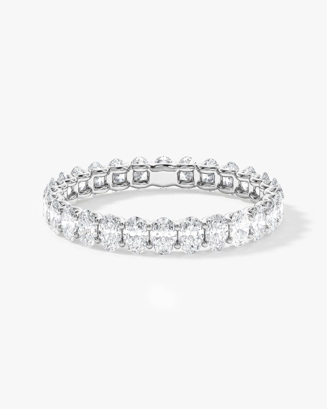 1.50 carat oval moissanite U-prong eternity wedding band in white gold