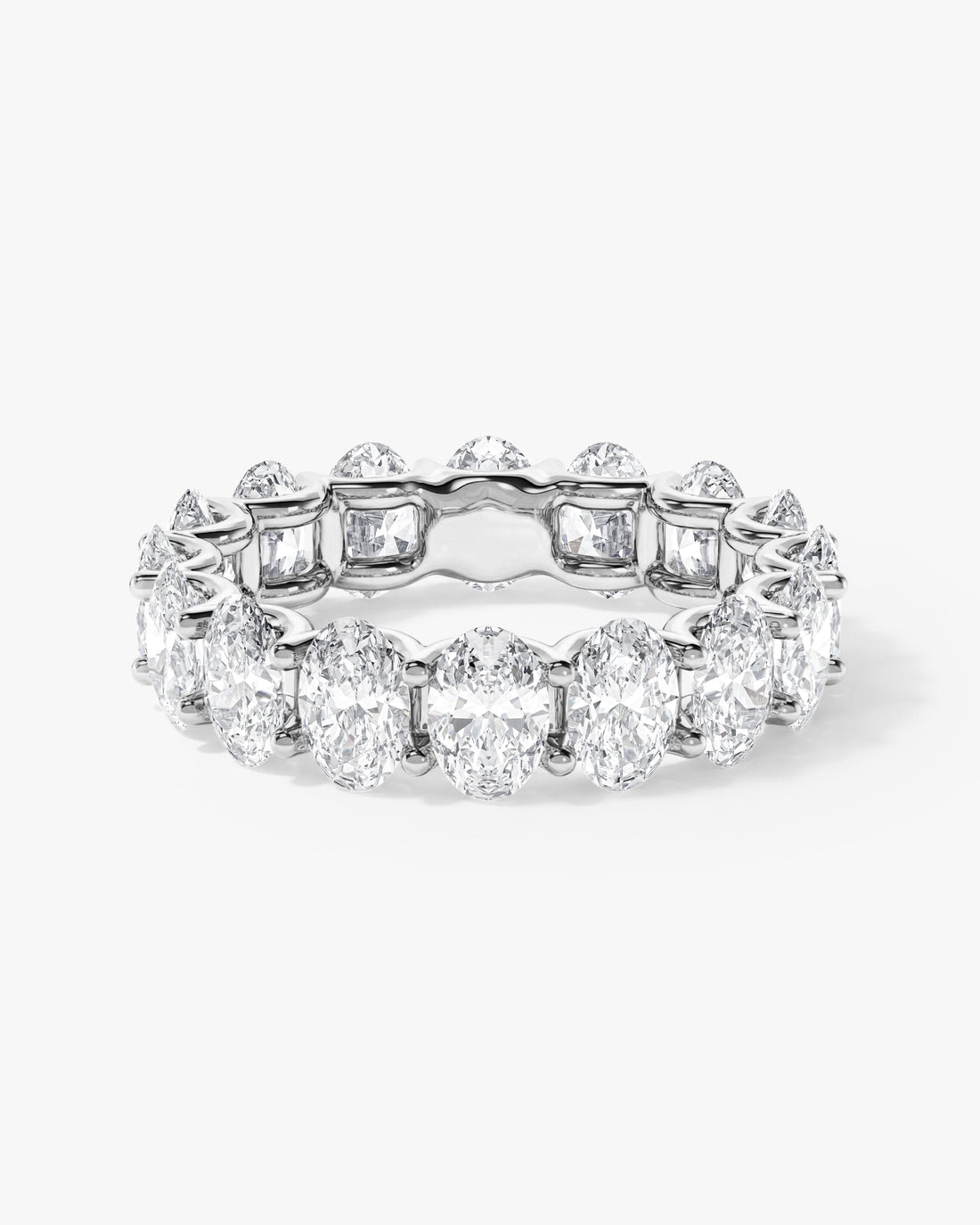 8.00 carat oval moissanite U-prong eternity wedding band in white gold