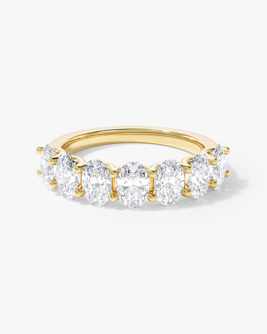 4.00 carat oval moissanite U-prong half eternity wedding band in yellow gold