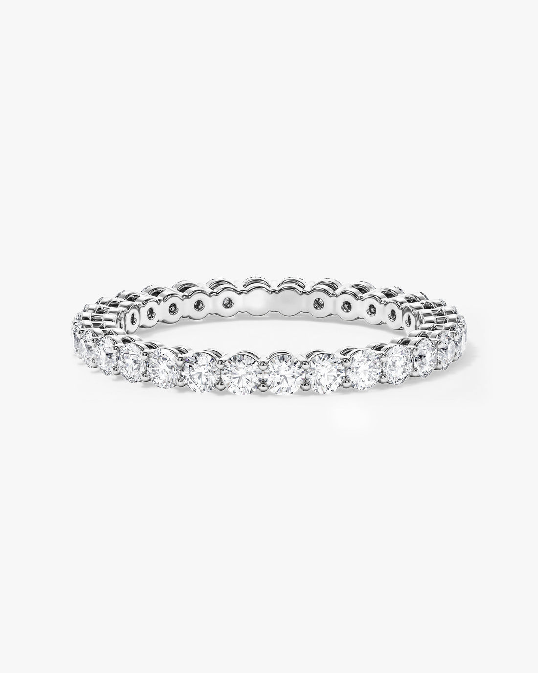 1.00 carat round moissanite shared prong eternity wedding band in white gold