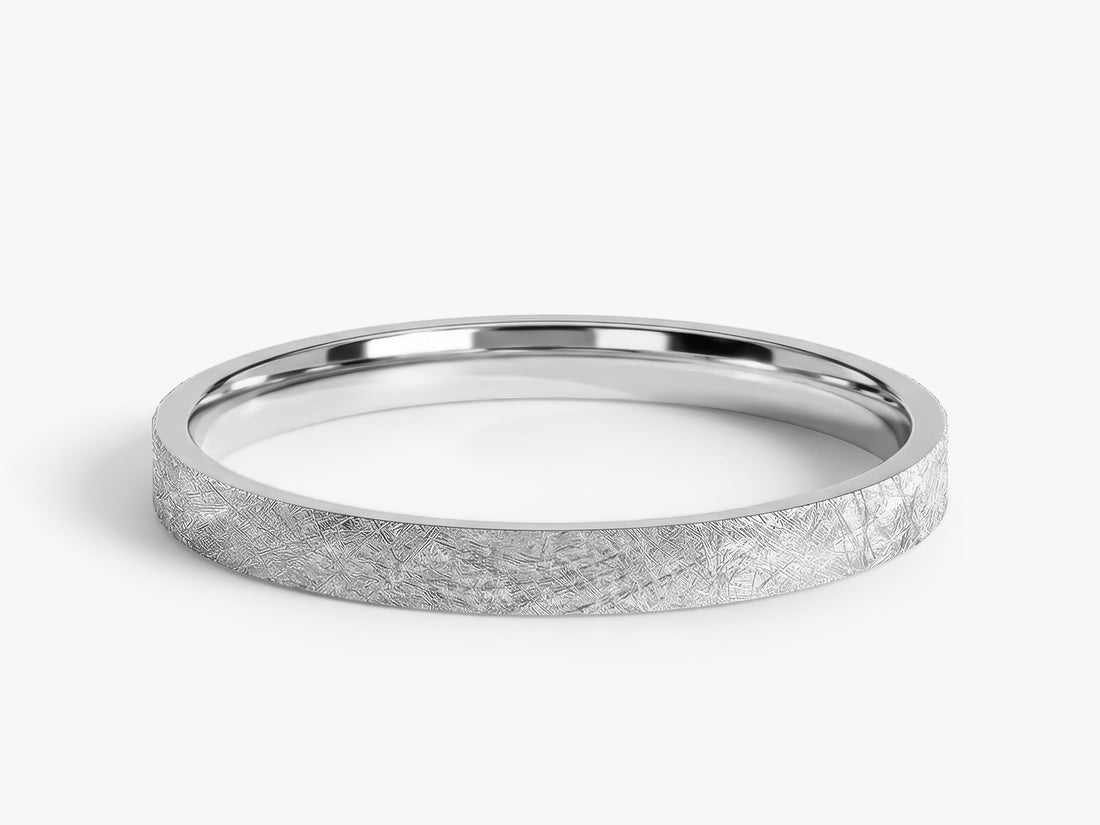 2mm flat ice matte wedding band in white gold, front view
