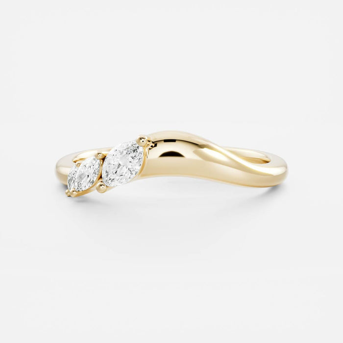 Marquise moissanite curved wedding band in yellow gold, front view