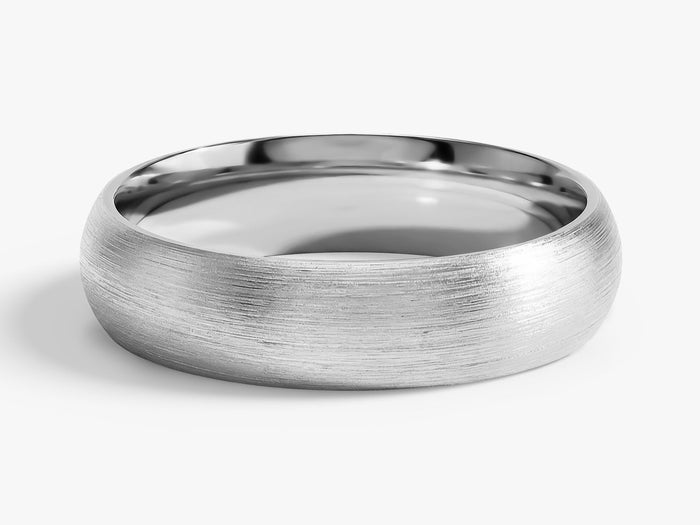 5mm classic dome matte brushed wedding band in white gold, front view