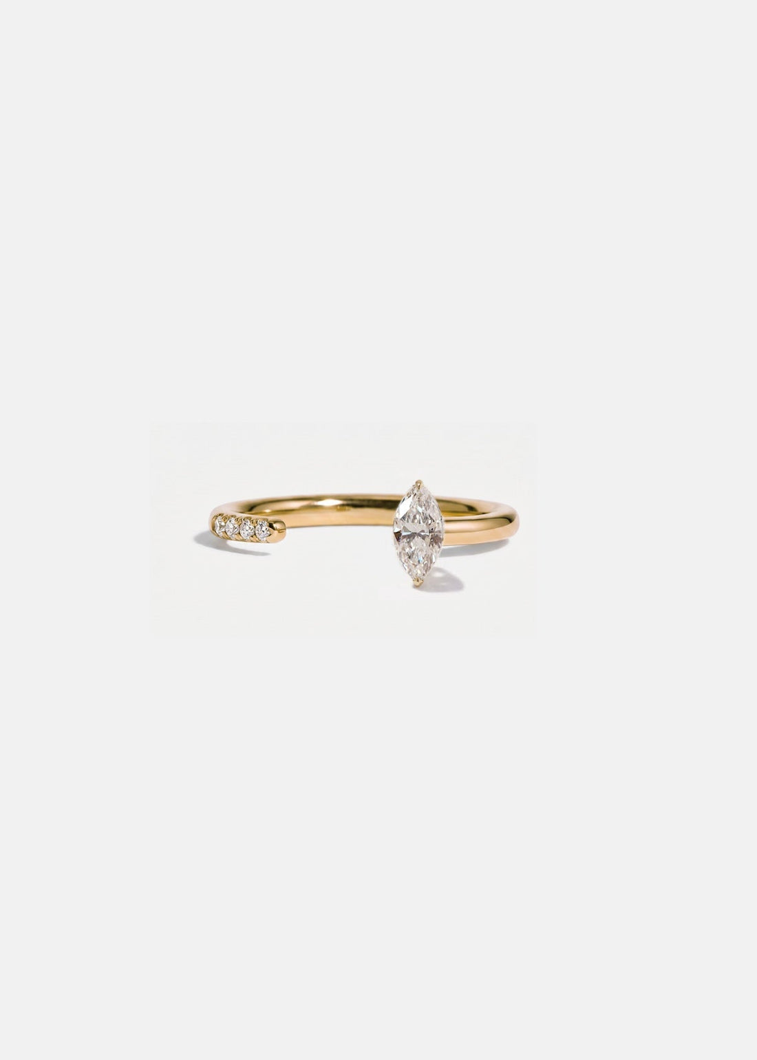 Marquise and round lab grown diamond open shank wedding band in yellow gold