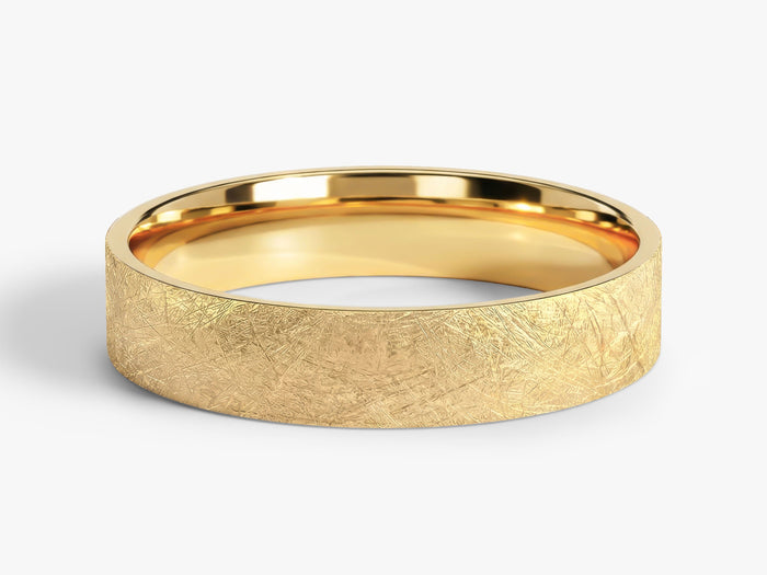 4mm flat ice matte wedding band in yellow gold, front view