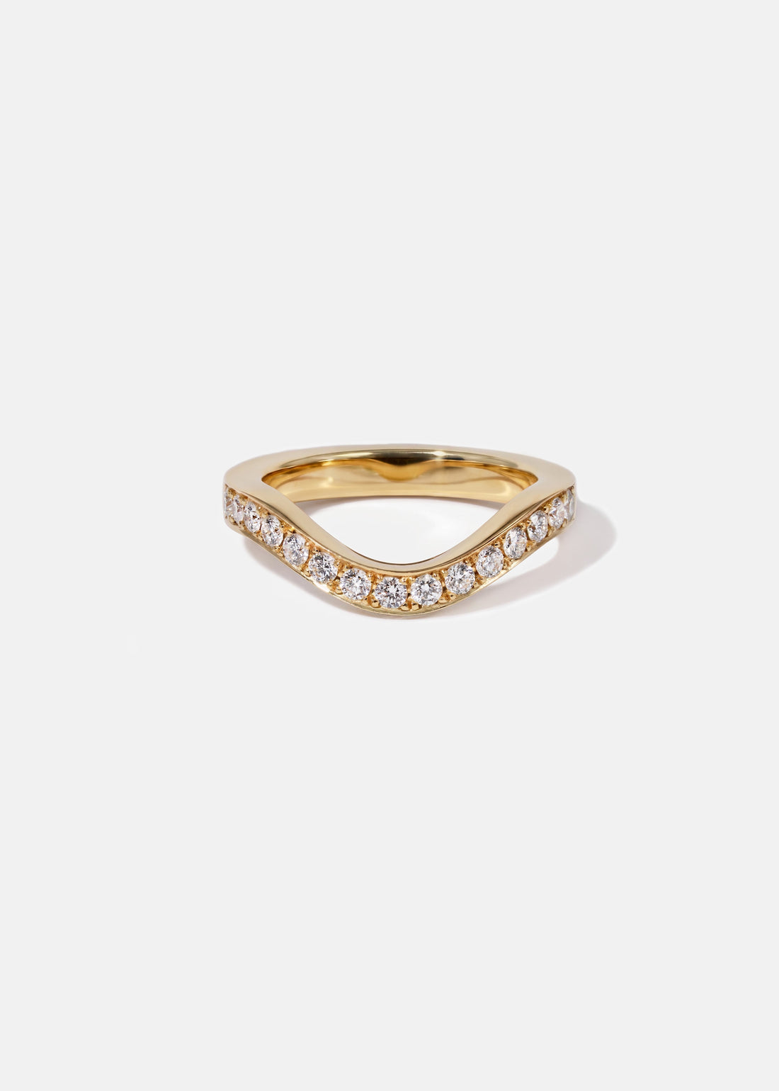 Round lab grown diamond curved pave wedding band in yellow gold
