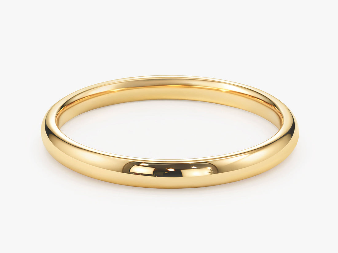 2mm classic dome wedding band in yellow gold