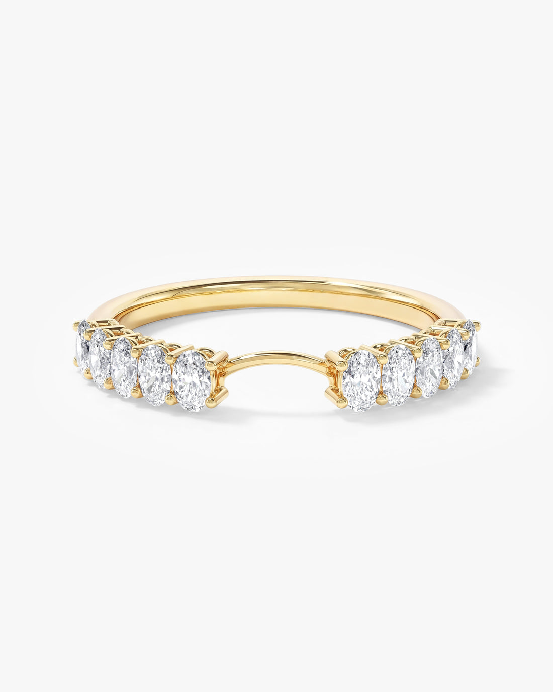 Oval moissanite Aura nesting curved wedding band in yellow gold