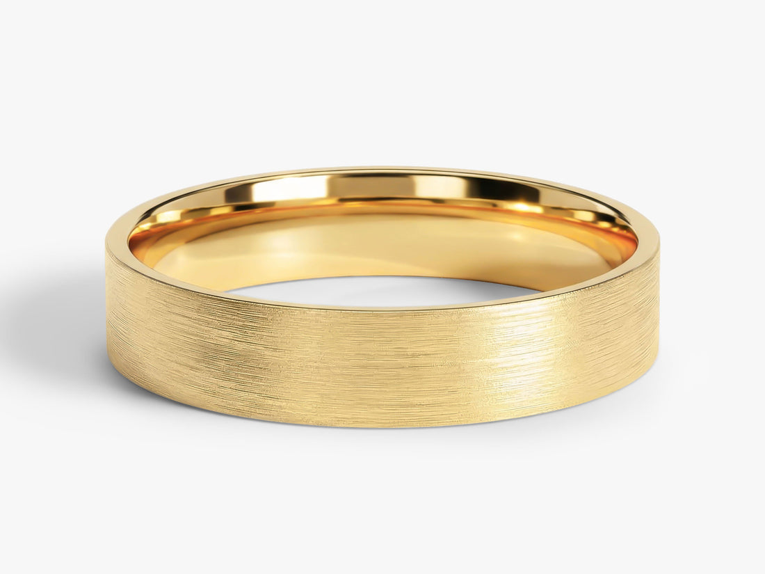 4mm classic flat matte brushed wedding band in yellow gold, front view