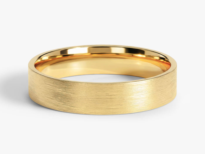4mm classic flat matte brushed wedding band in yellow gold, front view