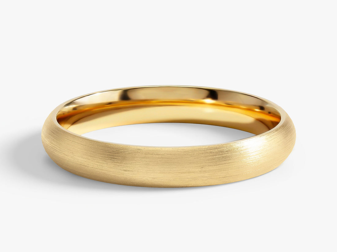 3mm classic dome matte brushed wedding band in yellow gold, front view