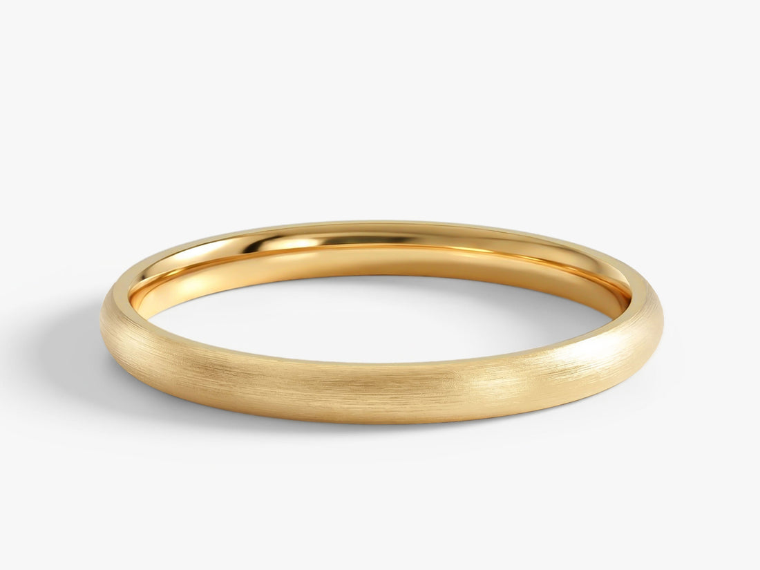 2mm classic dome matte brushed wedding band in yellow gold, front view