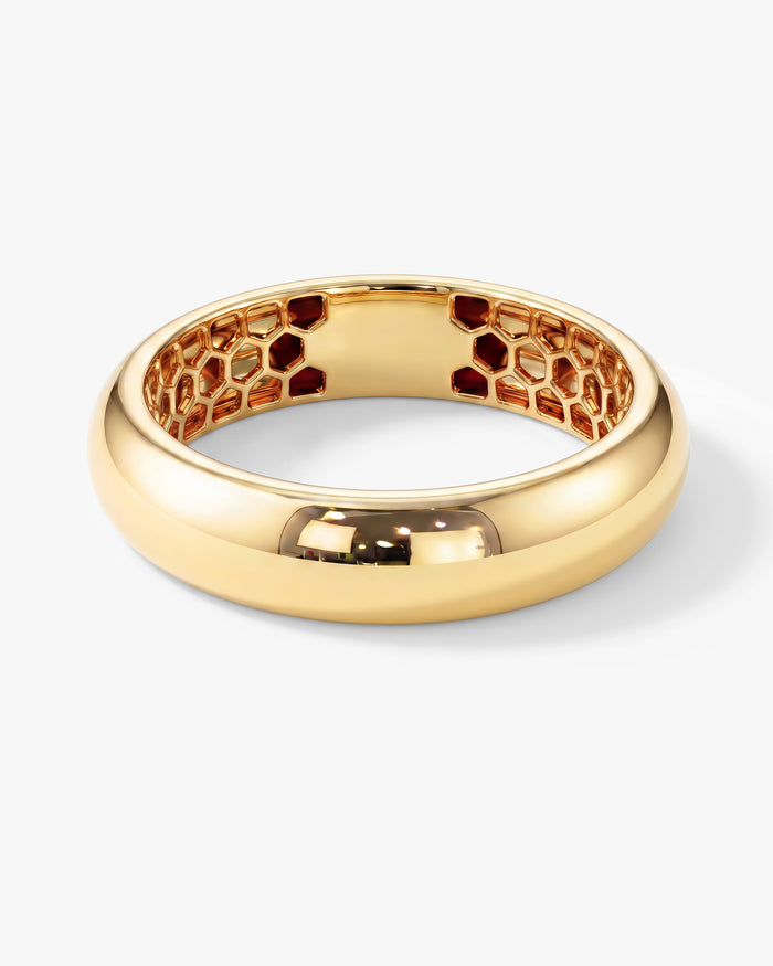 5mm dome wedding band with honeycomb interior in yellow gold