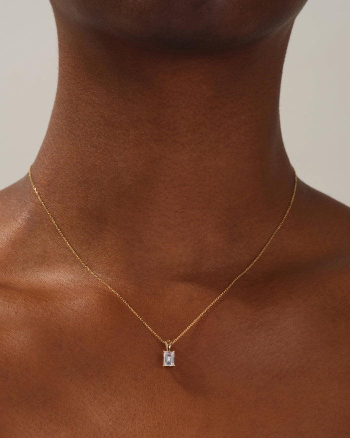 Emerald Cut Solitaire Moissanite Pendant Necklace image 2