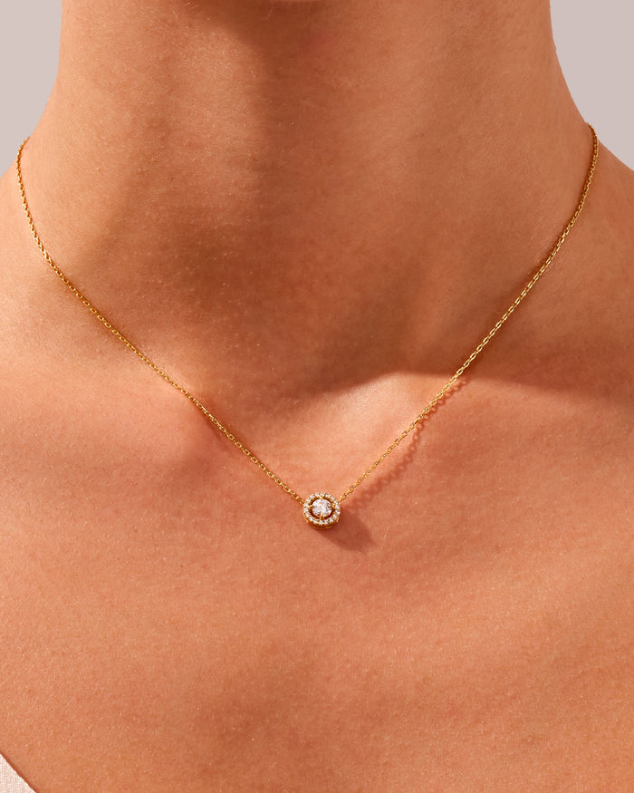 Round Halo Moissanite Pendant Necklace image 2