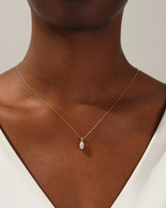 Marquise Cut Solitaire Cable Chain Moissanite Pendant Necklace image 2