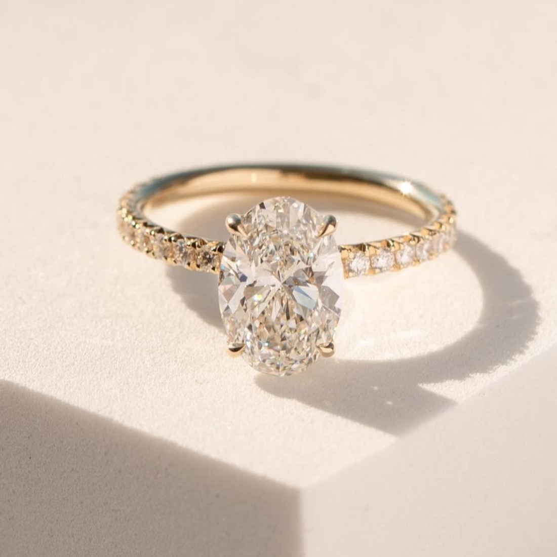 Oval Cut Moissanite Engagement Ring Hidden Halo 14K Gold


