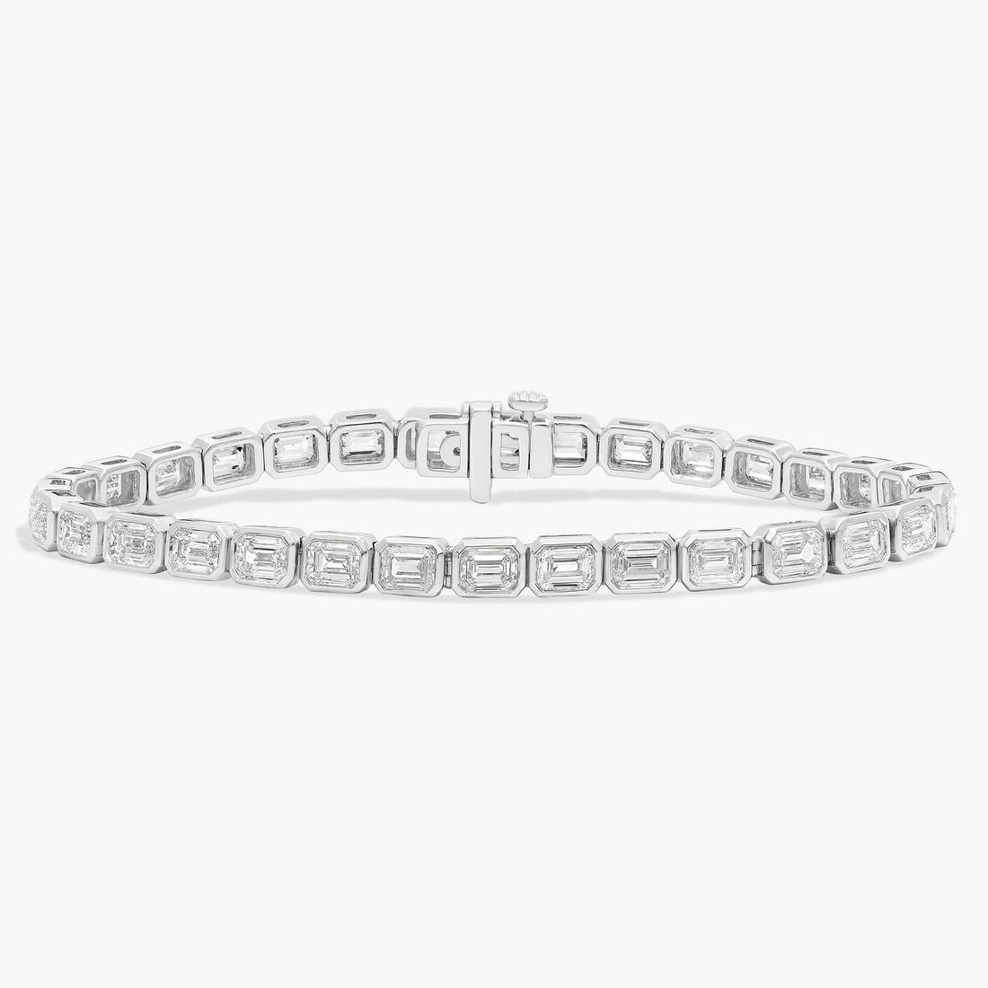 Emerald Cut Moissanite Bezel Tennis Bracelet front