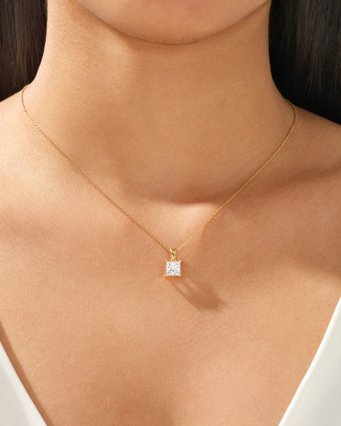 Princess Cut Solitaire Cable Chain Moissanite Pendant Necklace image 2