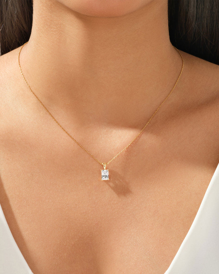 Radiant Cut Solitaire Moissanite Pendant Necklace Style 2 image 2