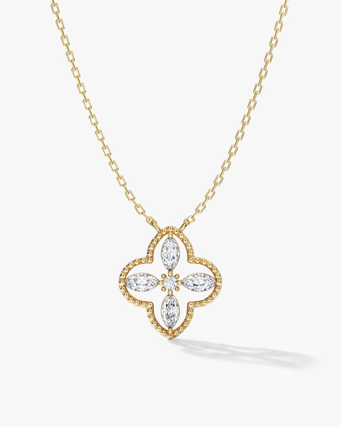 Beaded Clover Moissanite Pendant Necklace image 1