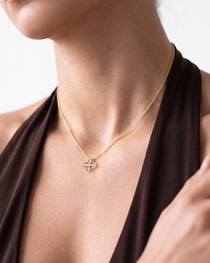 Beaded Clover Moissanite Pendant Necklace image 2