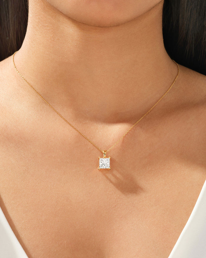 Princess Cut Solitaire Moissanite Pendant Necklace Style 2 image 2