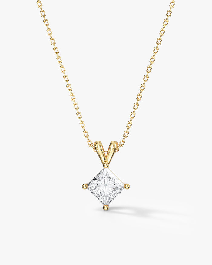 Princess Double Bail Solitaire Moissanite Pendant Necklace image 1